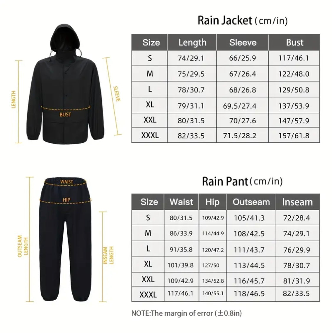 2-Piece Black Outdoor Raincoat Set