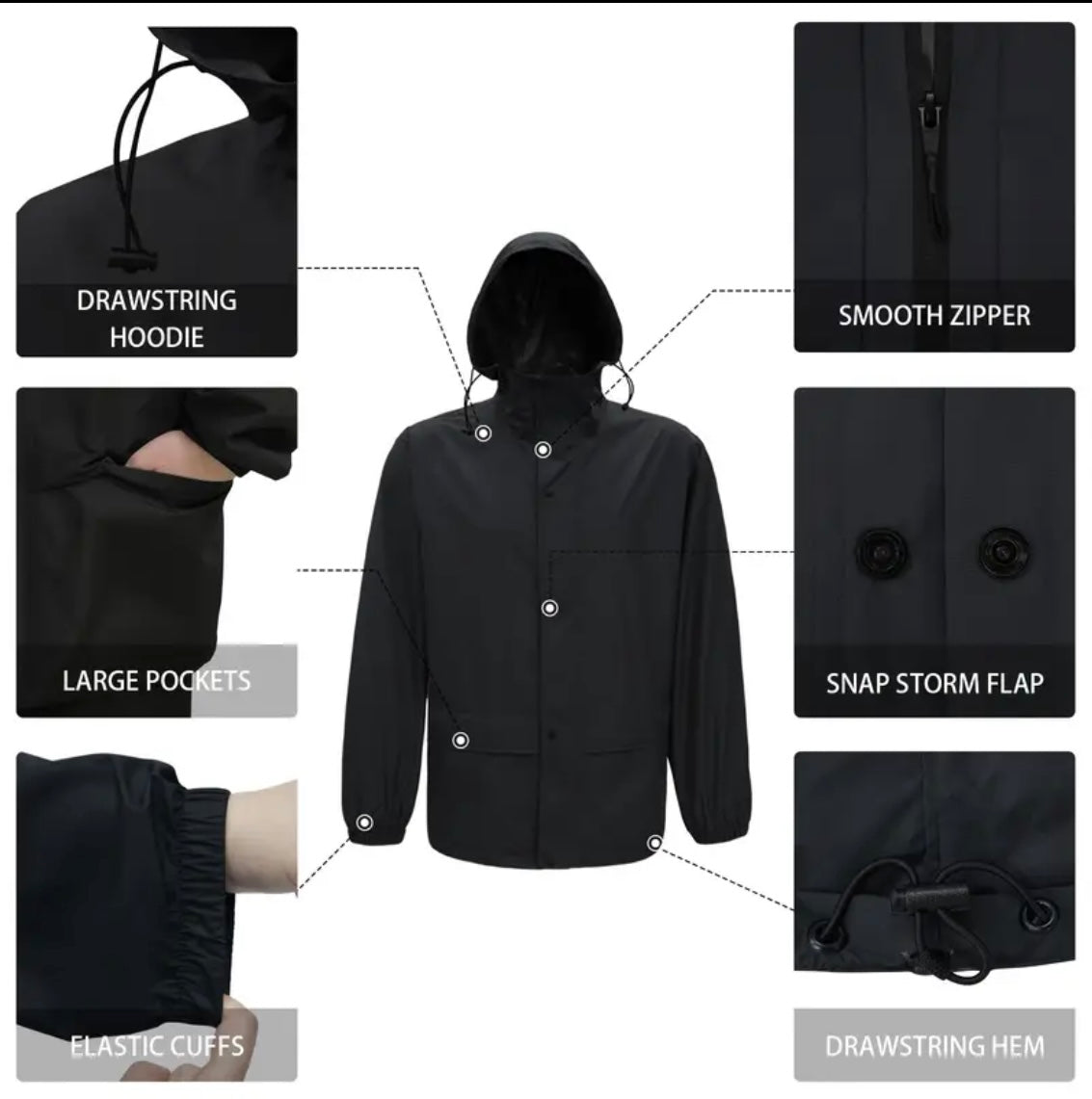 2-Piece Black Outdoor Raincoat Set